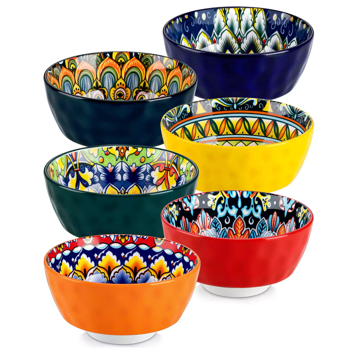 Set Of 6 Bohemian-Style Porcelain Mini Cereal Bowls - Perfect For Serving Cereal or Snacks or Desserts.