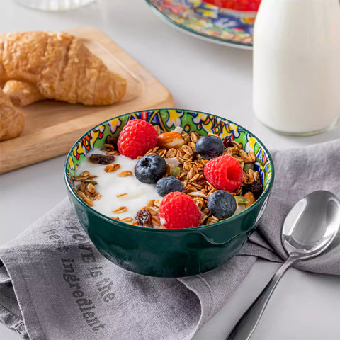 Set Of 6 Bohemian-Style Porcelain Mini Cereal Bowls - Perfect For Serving Cereal or Snacks or Desserts.