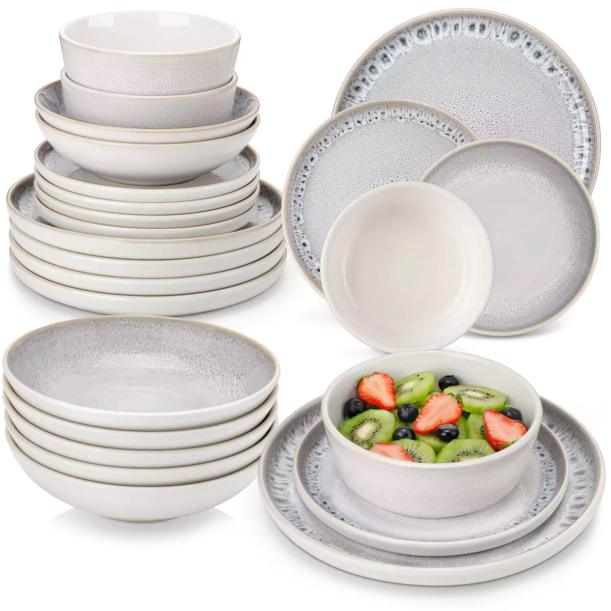 Snow 24-Piece Stoneware Dinnerware Set - Service For 6 Minimalist Design Let You Enjoy Elegance Every Day - Beige