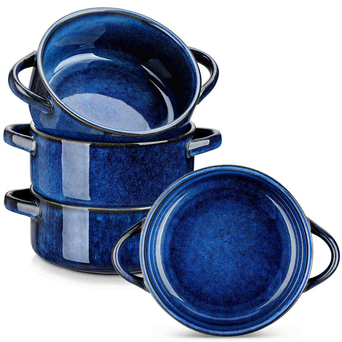 Reactive Glaze Starry Blue Handled Soup Bowls Set of 4-vancasso
