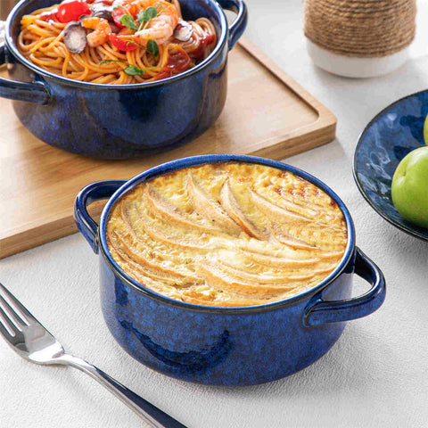 Reactive Glaze Starry Blue Handled Soup Bowls Set of 4-vancasso