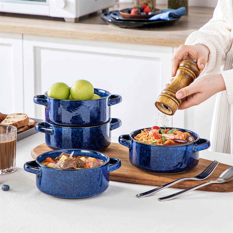Reactive Glaze Starry Blue Handled Soup Bowls Set of 4-vancasso