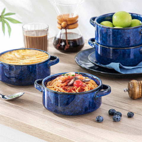 Reactive Glaze Starry Blue Handled Soup Bowls Set of 4-vancasso