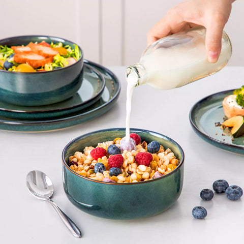 Starry Lipped-Edge 12-Piece Stoneware Dinnerware Set Featuring A Unique Starry Design And Functional Lipped Edges - Green
