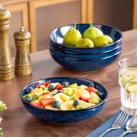 Stern Pasta Bowls Set Of 4 Made From Durable Stoneware Perfect For Serving Pasta And More With A Modern Touch - Blue