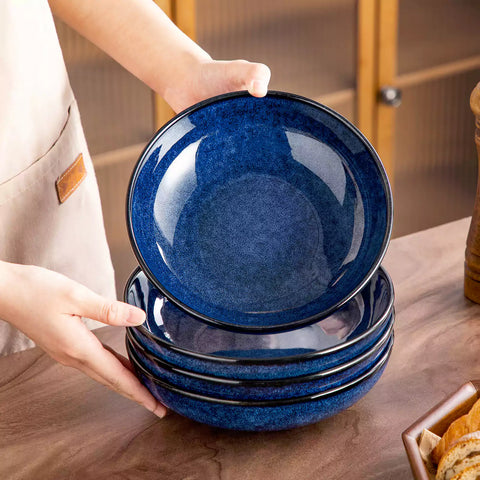 Stern Pasta Bowls Set Of 4 Made From Durable Stoneware Perfect For Serving Pasta And More With A Modern Touch - Blue