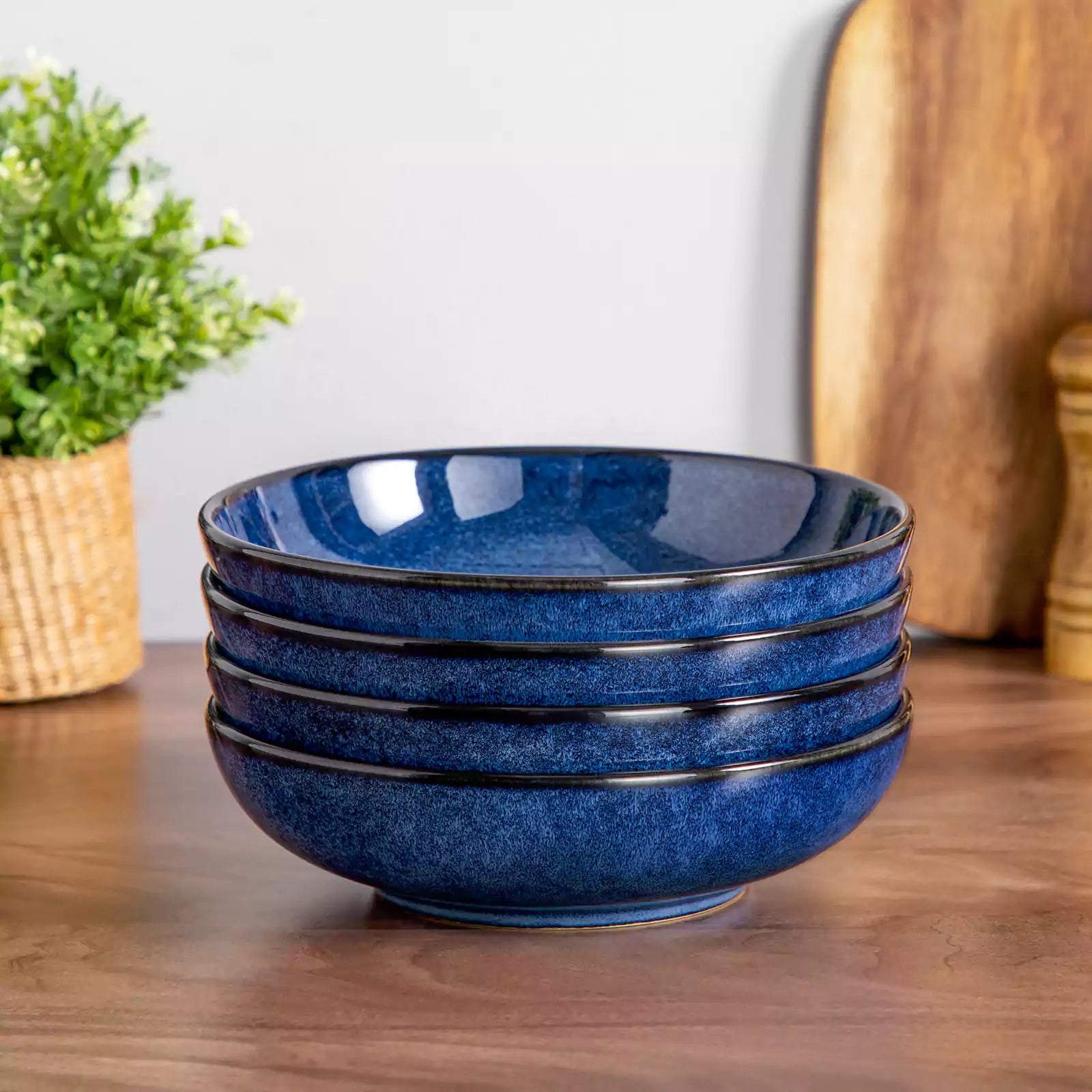 Stern Pasta Bowls Set Of 4 Made From Durable Stoneware Perfect For Serving Pasta And More With A Modern Touch - Blue