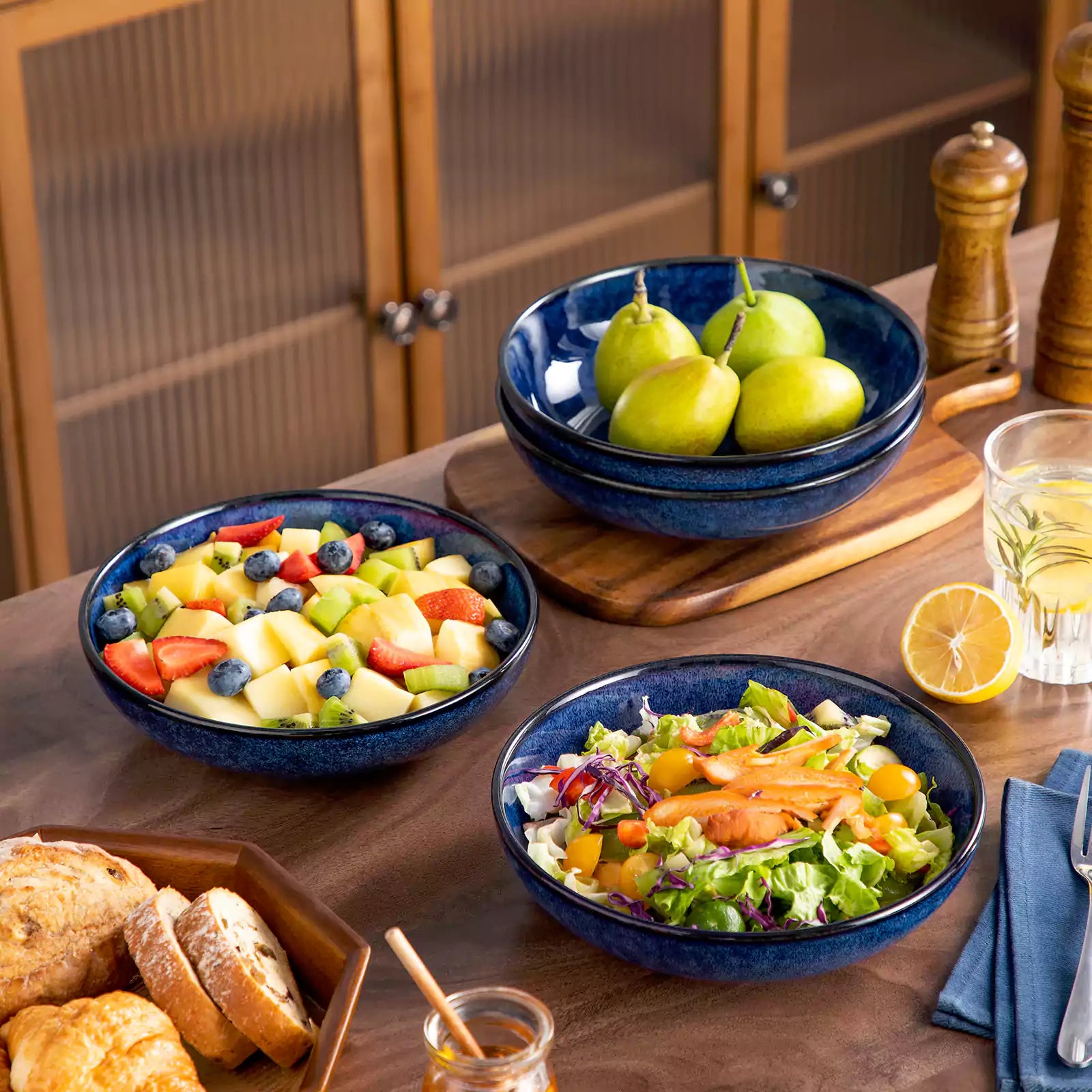 Stern Pasta Bowls Set Of 4 Made From Durable Stoneware Perfect For Serving Pasta And More With A Modern Touch - Blue