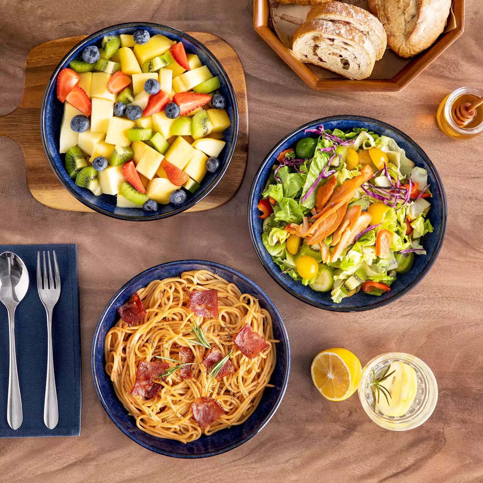Stern Pasta Bowls Set Of 4 Made From Durable Stoneware Perfect For Serving Pasta And More With A Modern Touch - Blue