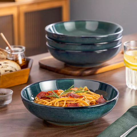 Stern Pasta Bowls Set Of 4 Made From Durable Stoneware Perfect For Serving Pasta And More With A Modern Touch - Green