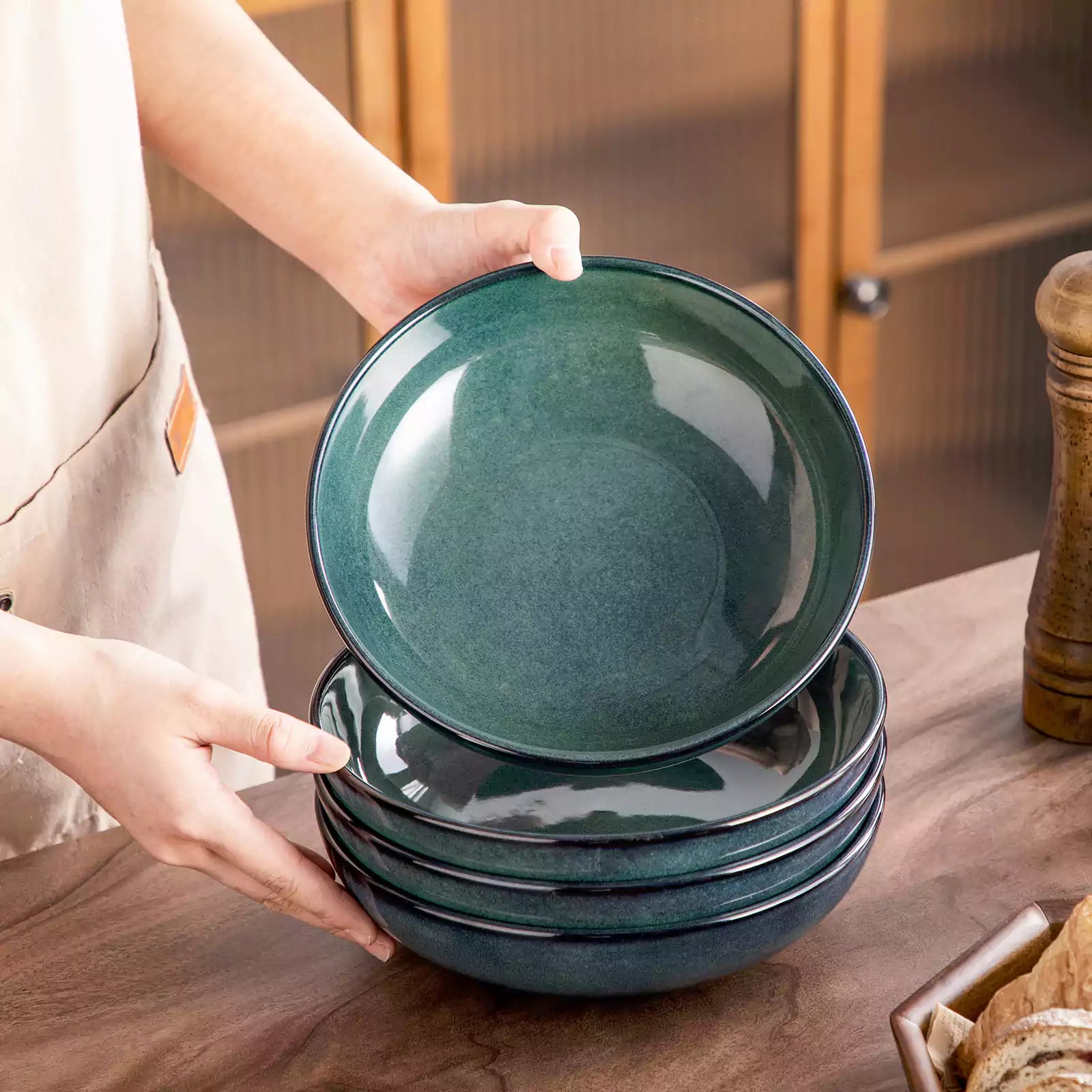 Stern Pasta Bowls Set Of 4 Made From Durable Stoneware Perfect For Serving Pasta And More With A Modern Touch - Green