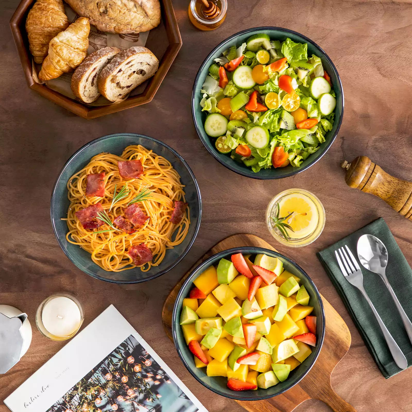 Stern Pasta Bowls Set Of 4 Made From Durable Stoneware Perfect For Serving Pasta And More With A Modern Touch - Green