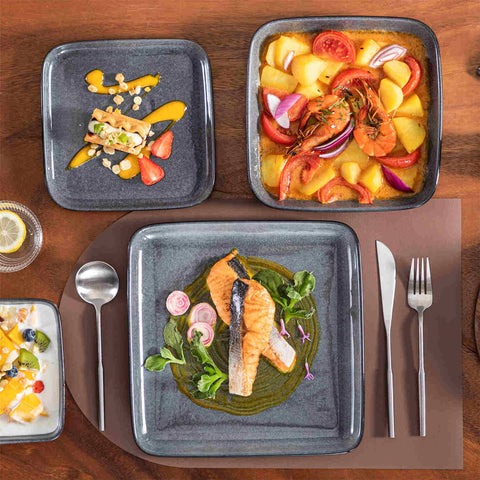 Stern 16 Piece Grey Square Dinnerware Set