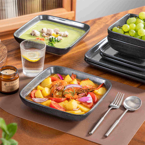 Stern 16 Piece Grey Square Dinnerware Set