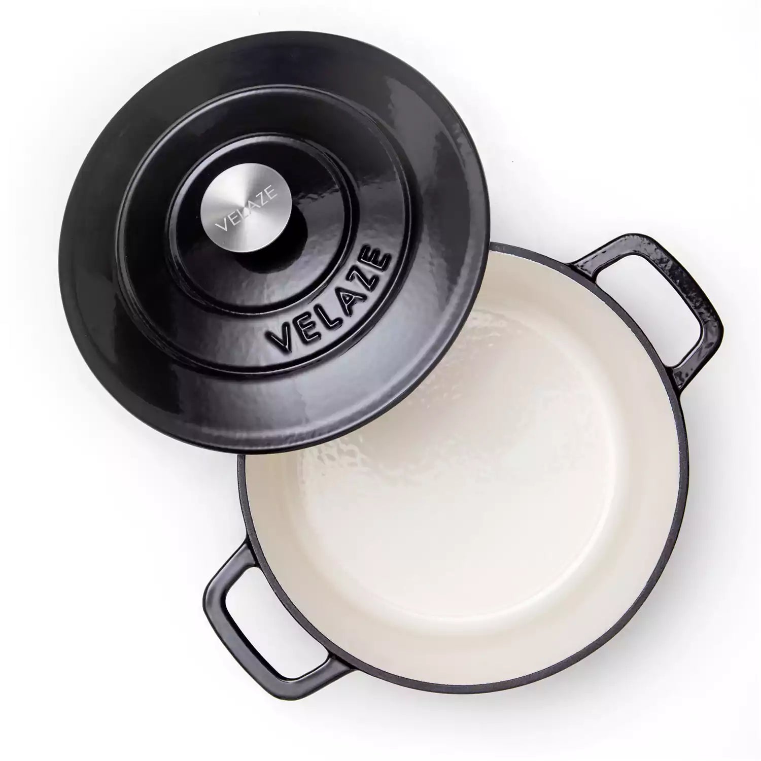 Velaze 6qt Enameled Cast Iron Round Dutch Oven With Lid - Featuring A Durable Enamel Finish - Ideal For Slow Cooking - Baking - And Braising - Black