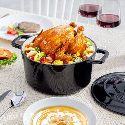 Velaze 6qt Enameled Cast Iron Round Dutch Oven With Lid - Featuring A Durable Enamel Finish - Ideal For Slow Cooking - Baking - And Braising - Black