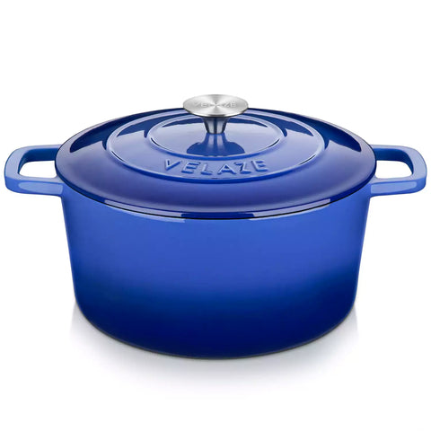 Velaze 6qt Enameled Cast Iron Round Dutch Oven With Lid - Featuring A Durable Enamel Finish - Ideal For Slow Cooking - Baking - And Braising - Blue