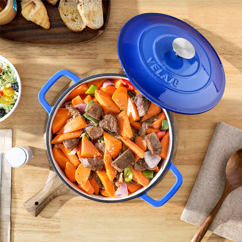 Velaze 6qt Enameled Cast Iron Round Dutch Oven With Lid - Featuring A Durable Enamel Finish - Ideal For Slow Cooking - Baking - And Braising - Blue