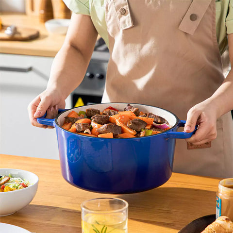 Velaze 6qt Enameled Cast Iron Round Dutch Oven With Lid - Featuring A Durable Enamel Finish - Ideal For Slow Cooking - Baking - And Braising - Blue
