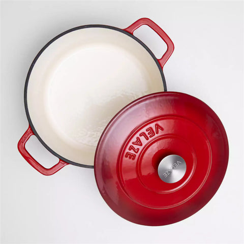 Velaze 6qt Enameled Cast Iron Round Dutch Oven With Lid - Featuring A Durable Enamel Finish - Ideal For Slow Cooking - Baking - And Braising - Red