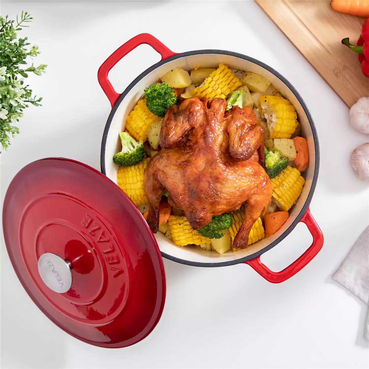 Velaze 6qt Enameled Cast Iron Round Dutch Oven With Lid - Featuring A Durable Enamel Finish - Ideal For Slow Cooking - Baking - And Braising - Red
