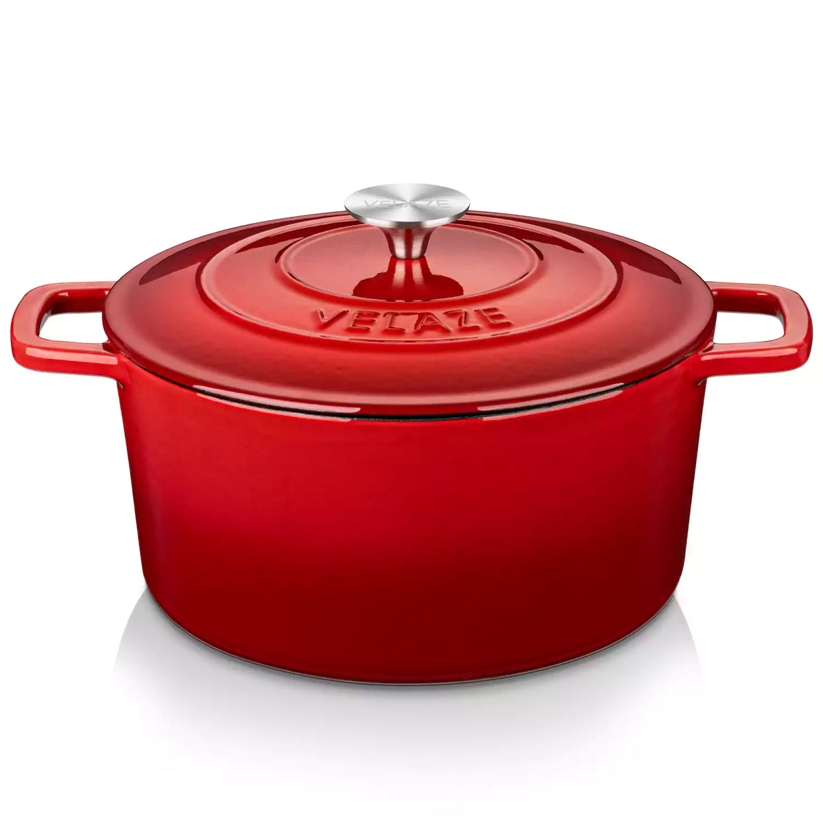Velaze 6qt Enameled Cast Iron Round Dutch Oven With Lid - Featuring A Durable Enamel Finish - Ideal For Slow Cooking - Baking - And Braising - Red