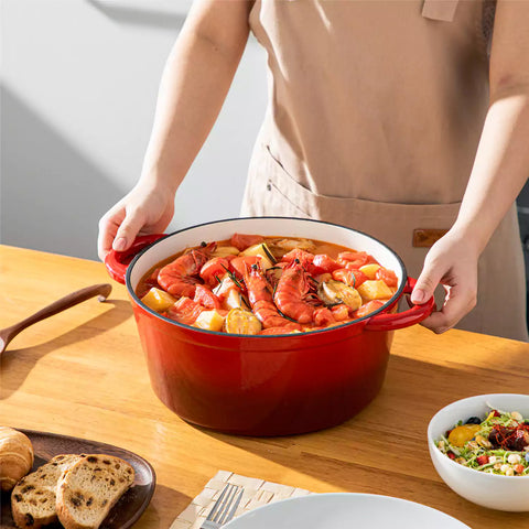 Velaze Six and a Half Quart Enameled Cast Iron Dutch Oven Ideal For Roasting Stewing With A Lid For Superior Heat Retention - Red