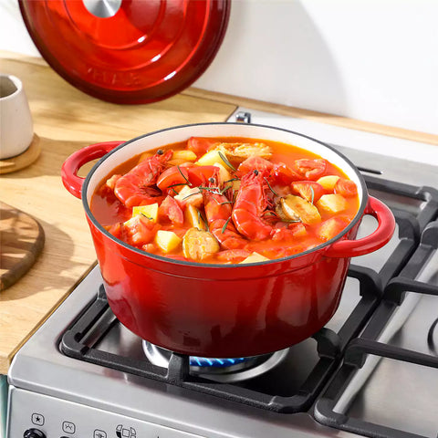 Velaze Six and a Half Quart Enameled Cast Iron Dutch Oven Ideal For Roasting Stewing With A Lid For Superior Heat Retention - Red