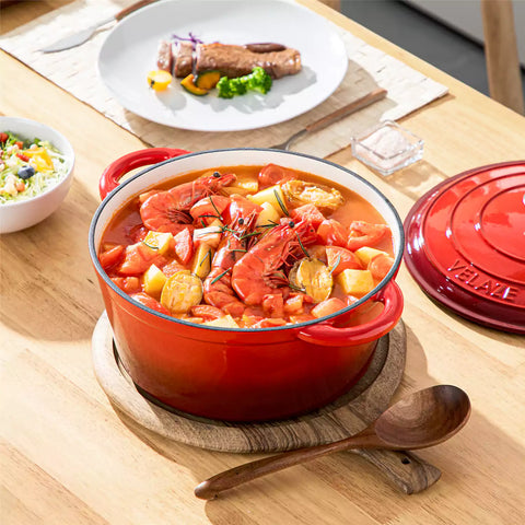 Velaze Six and a Half Quart Enameled Cast Iron Dutch Oven Ideal For Roasting Stewing With A Lid For Superior Heat Retention - Red