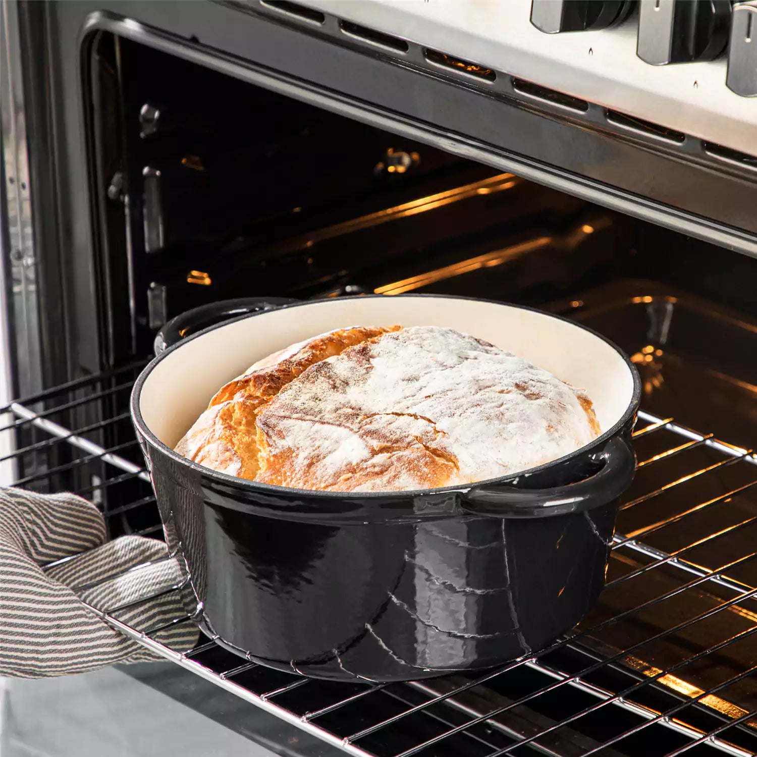 Velaze Six and a Half Quart Enameled Cast Iron Dutch Oven Ideal For Roasting Stewing With A Lid For Superior Heat Retention - Black