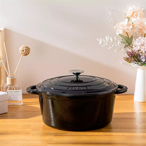 Velaze Six and a Half Quart Enameled Cast Iron Dutch Oven Ideal For Roasting Stewing With A Lid For Superior Heat Retention - Black