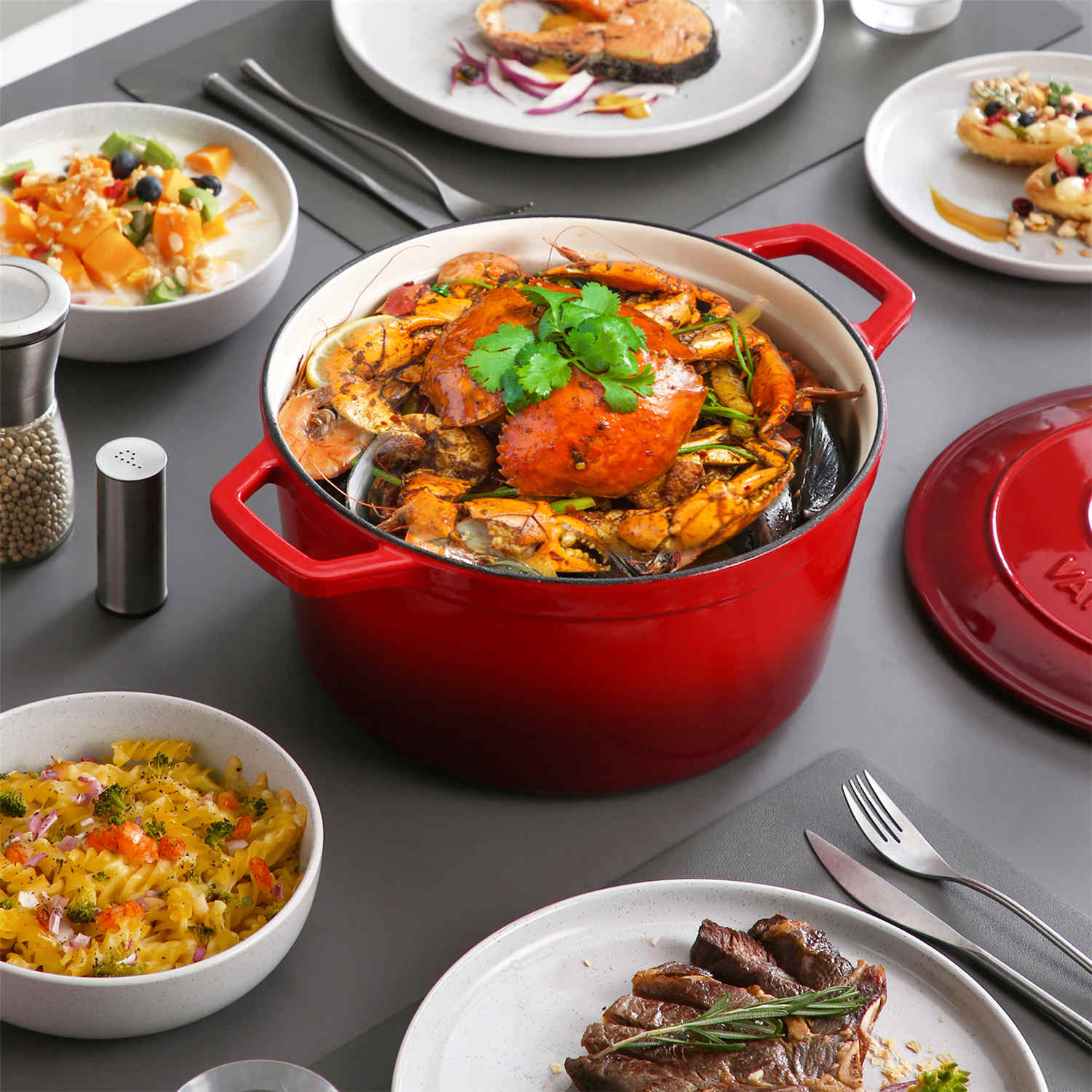 Red 7.5QT Enameled Cast Iron Round Dutch Oven, Durable Cast Iron Cookware For Even Heat-vancasso