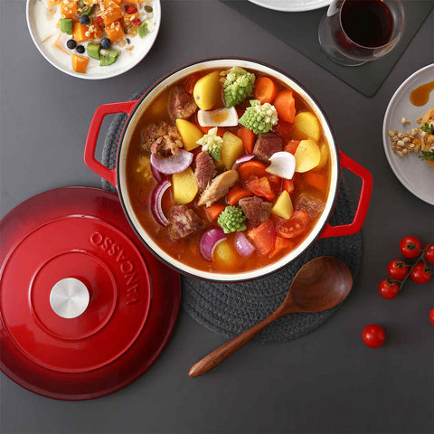 Red 7.5QT Enameled Cast Iron Round Dutch Oven, Durable Cast Iron Cookware For Even Heat-vancasso