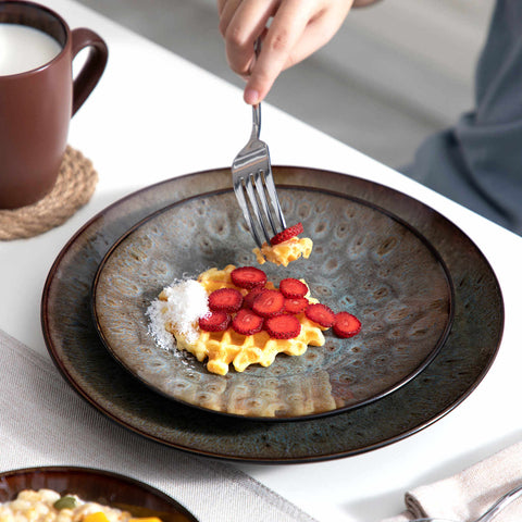 Bubble 16 Piece Stoneware Dinnerware Set With A Modern Textured Design - Perfect For Elevating Everyday Meals - Brown